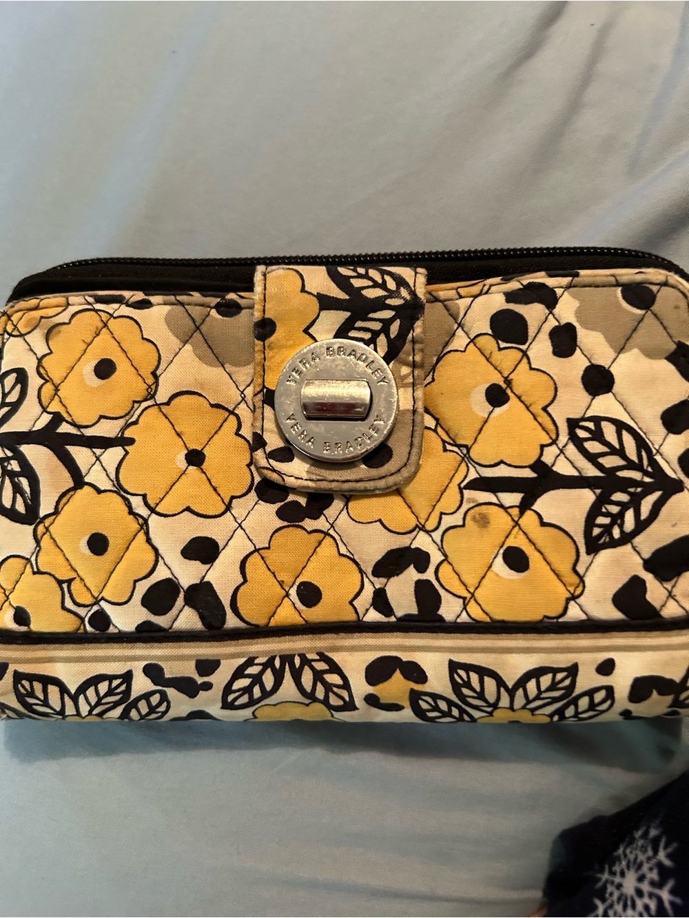 Vera Bradley Yellow Floral Quilted Cosmetic Clutch